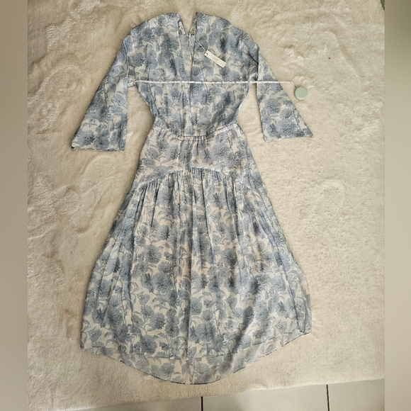 NWT Vince Blue White Dahlia Dress Size XS Cottagecore Bohemian Feminine Floral - Picture 8 of 9